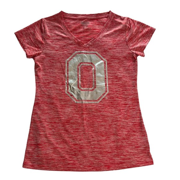 Ohio State OSU Varsity V Neck Women Red Marl Silver O Shirt Short Sleeve Medium - Picture 4 of 10